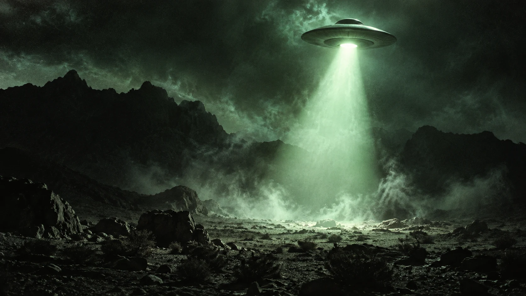 Atmospheric artwork of a mysterious light above the Nevada desert